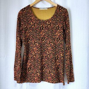 Peruvian Connection Floral Art Print Scoop Neck Long Sleeve Top Women’s Medium